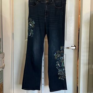 Soft Surroundings Navy Embroidered Wide Leg Jeans